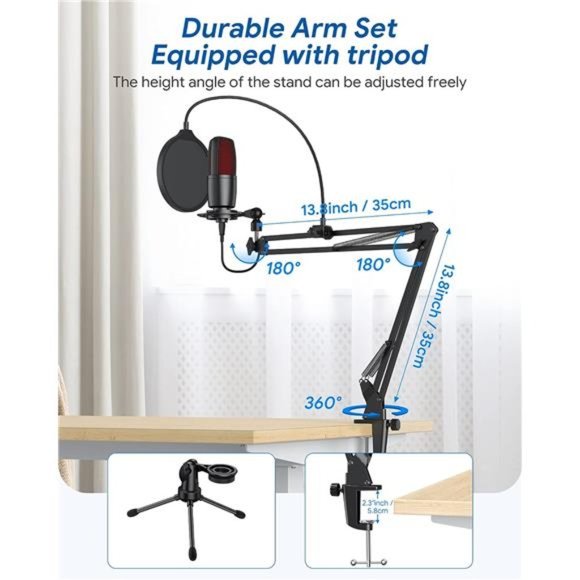 USBMicrophone,Condenser Microphone Kit for Computer,Podcast Mic Set,PC Condenser - Picture 5 of 6